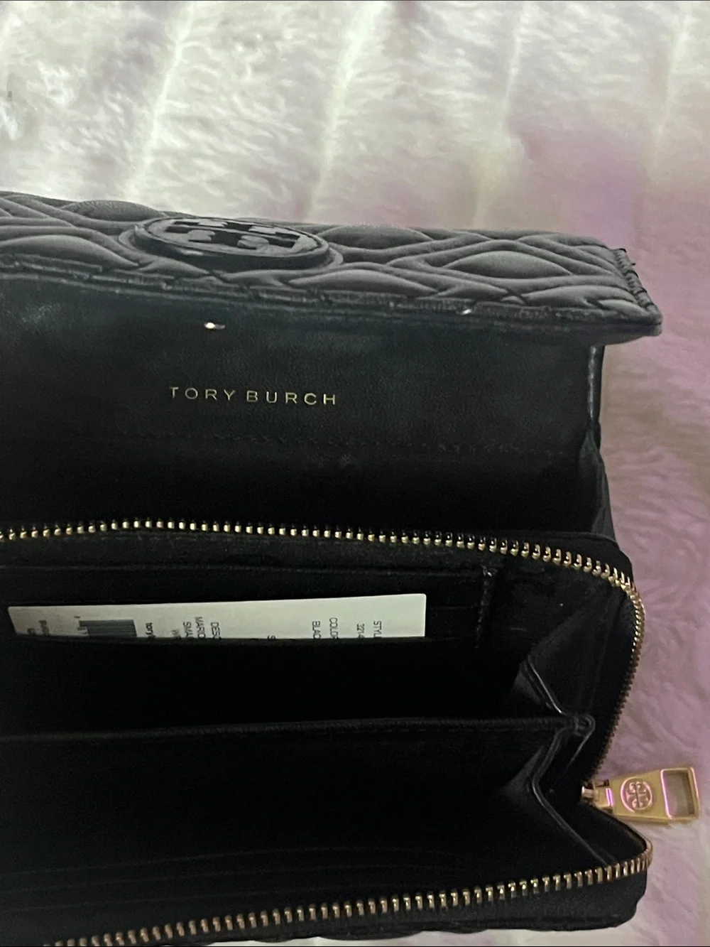 Tory Burch Black Quilted Leather Wristlet Clutch with Logo